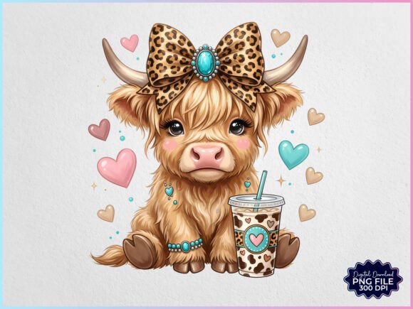 Cute Western Highland Cow Coffee PNG - Download Now