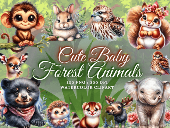 Download Cute Watercolor Baby Forest Animals PNG - Png Collection