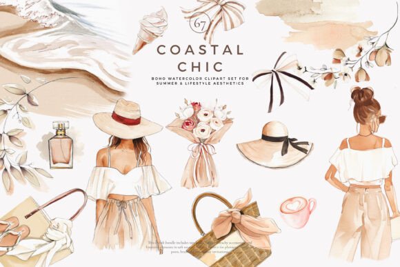 Boho Clipart Summer Fashion Coastal Set - Download Now