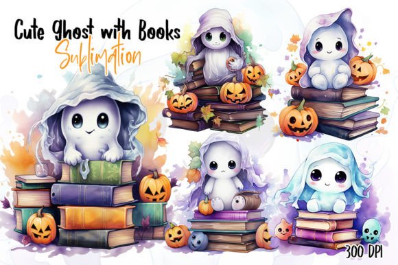Download Cute Ghost With Books - Premium Resources