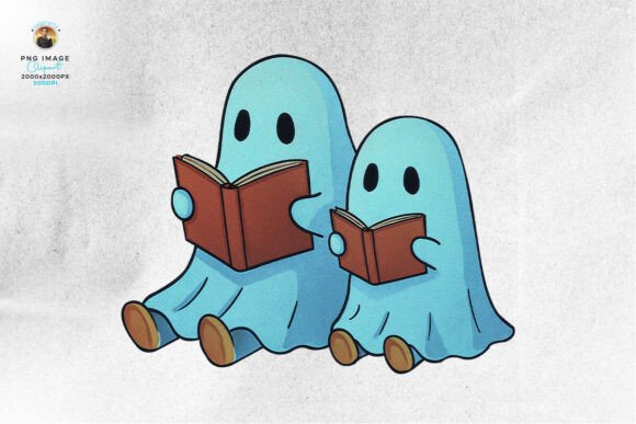 Cute Halloween Book Lover Ghosts Clipart - Download Now