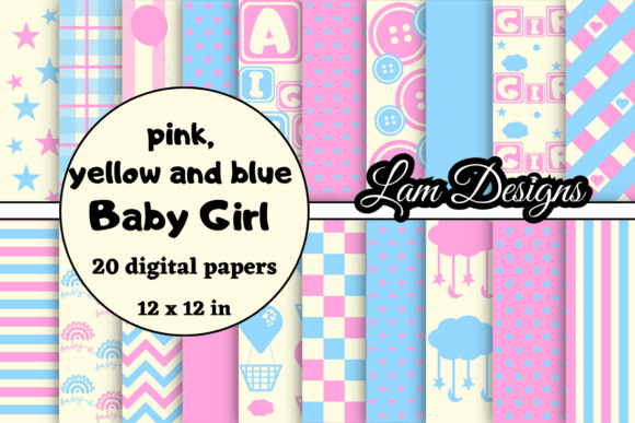 Pink, Yellow and Blue Baby Girl Papers - Download Now
