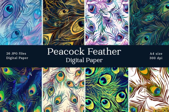 Peacock Bird Feather Digital Paper - Download Now