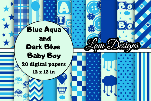 Blue Aqua and Dark Blue Baby Boy Papers - Download Now