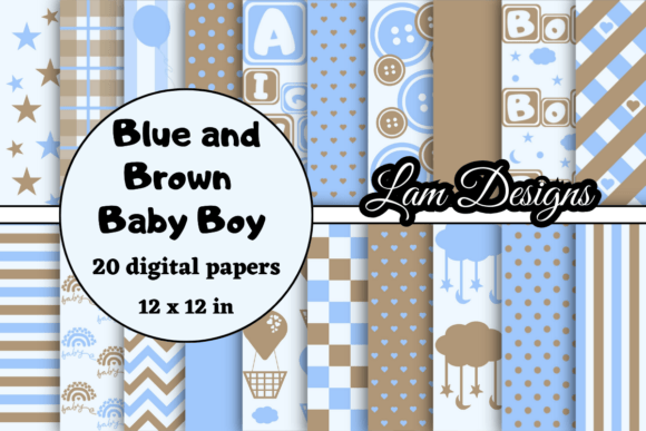 Blue and Brown Baby Boy Digital Papers - Download Now
