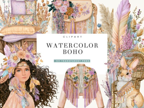 Watercolor Boho Clipart Bundle - Download Now