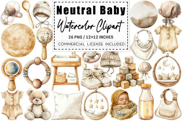 Download Watercolor Neutral Baby Clipart. - Neutral baby clipart Collection